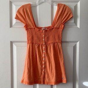 Y2K Orange Printed Hollister Babydoll Top Size Medium